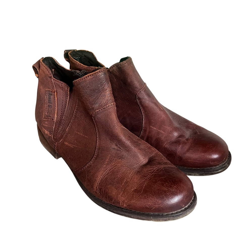 Josef Seibel Womens Brown Leather Ankle Boots Side Zip Low Heel Size 38